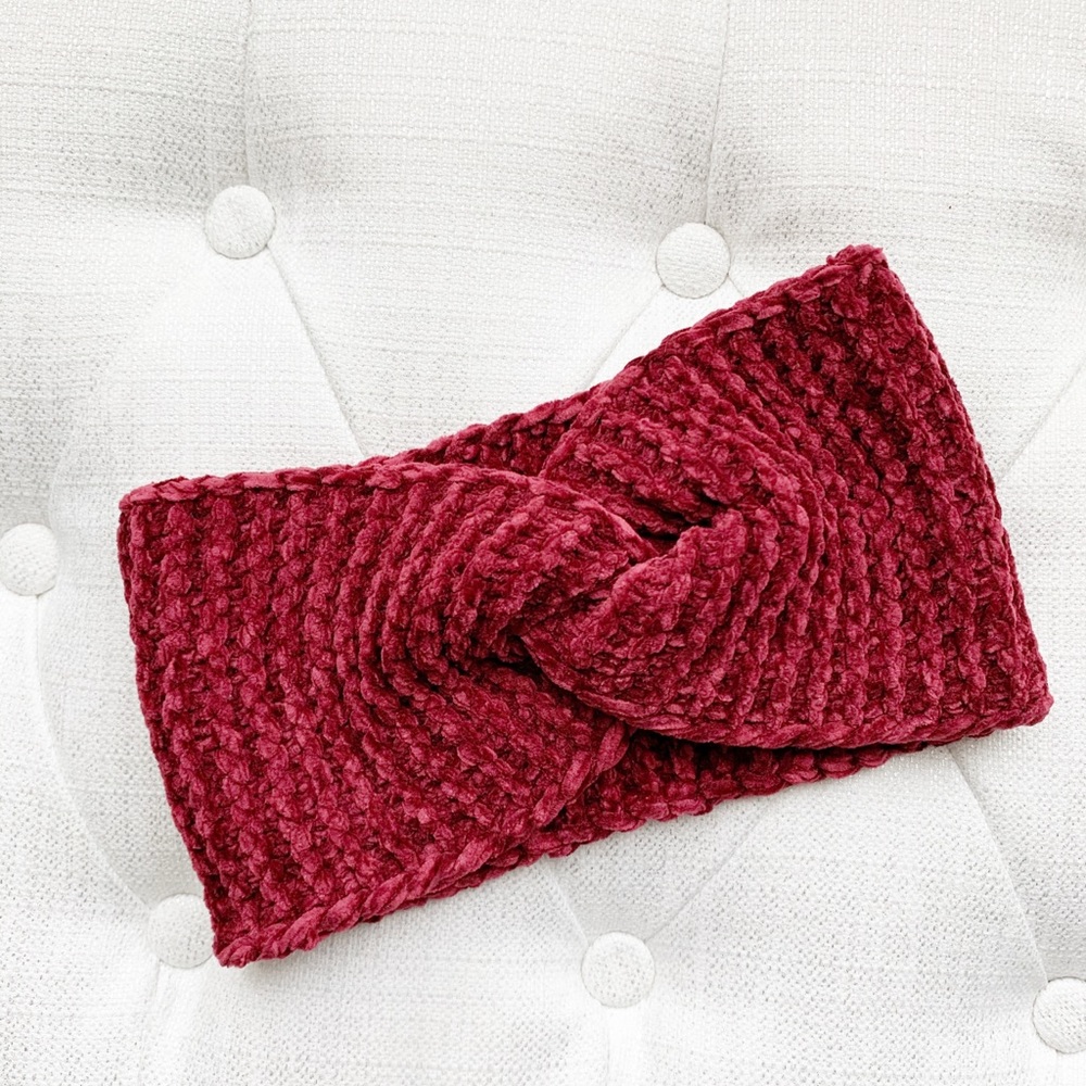 Chenille Knitted Headband- WINE